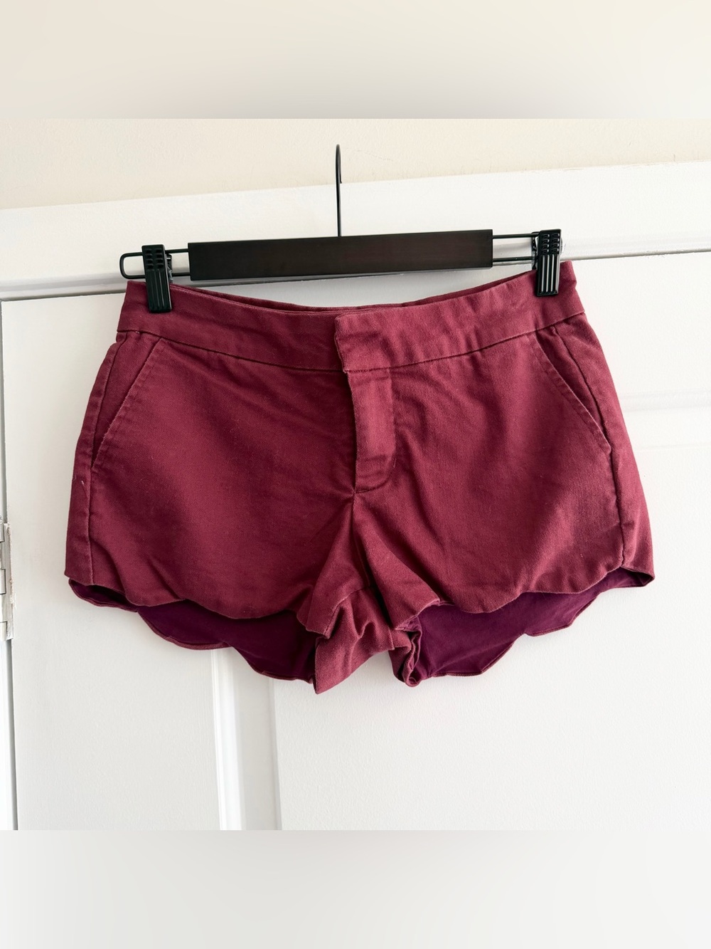 Harper Maroon Red Scalloped Edge Shorts